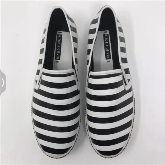 NWT Alice and Olivia striped leather Platform leather slide sneakers - Picture 2 of 7